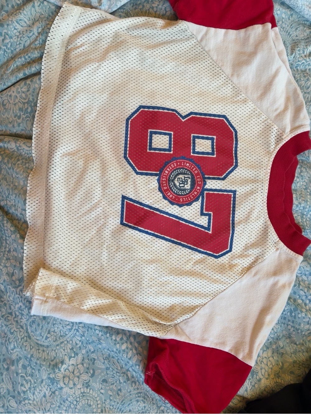 Women’s White and Red Mesh Sports Tee with Number 78